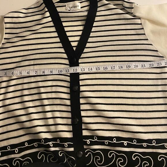 Rafael Cream Navy V-Neck Striped Cardigan Sweater Size L - Picture 6 of 8